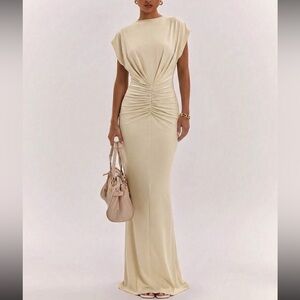 Apricot Ruched Waist Maxi Dress